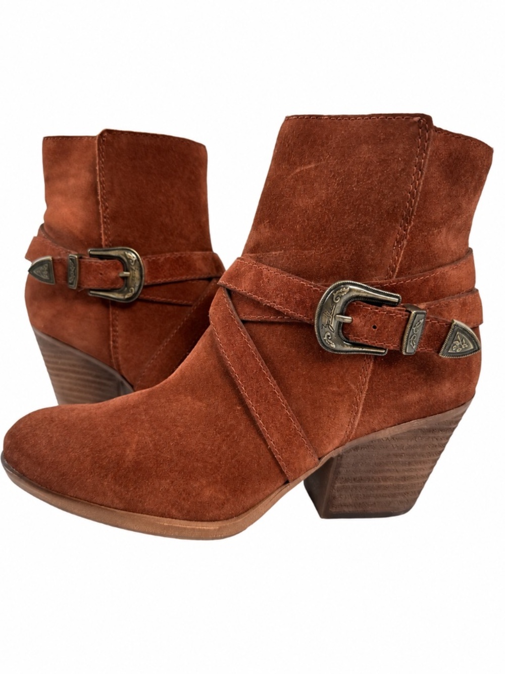 Zodiac Sammi Suede Side-Zip Ankle Boots Buckle Detail Cognac